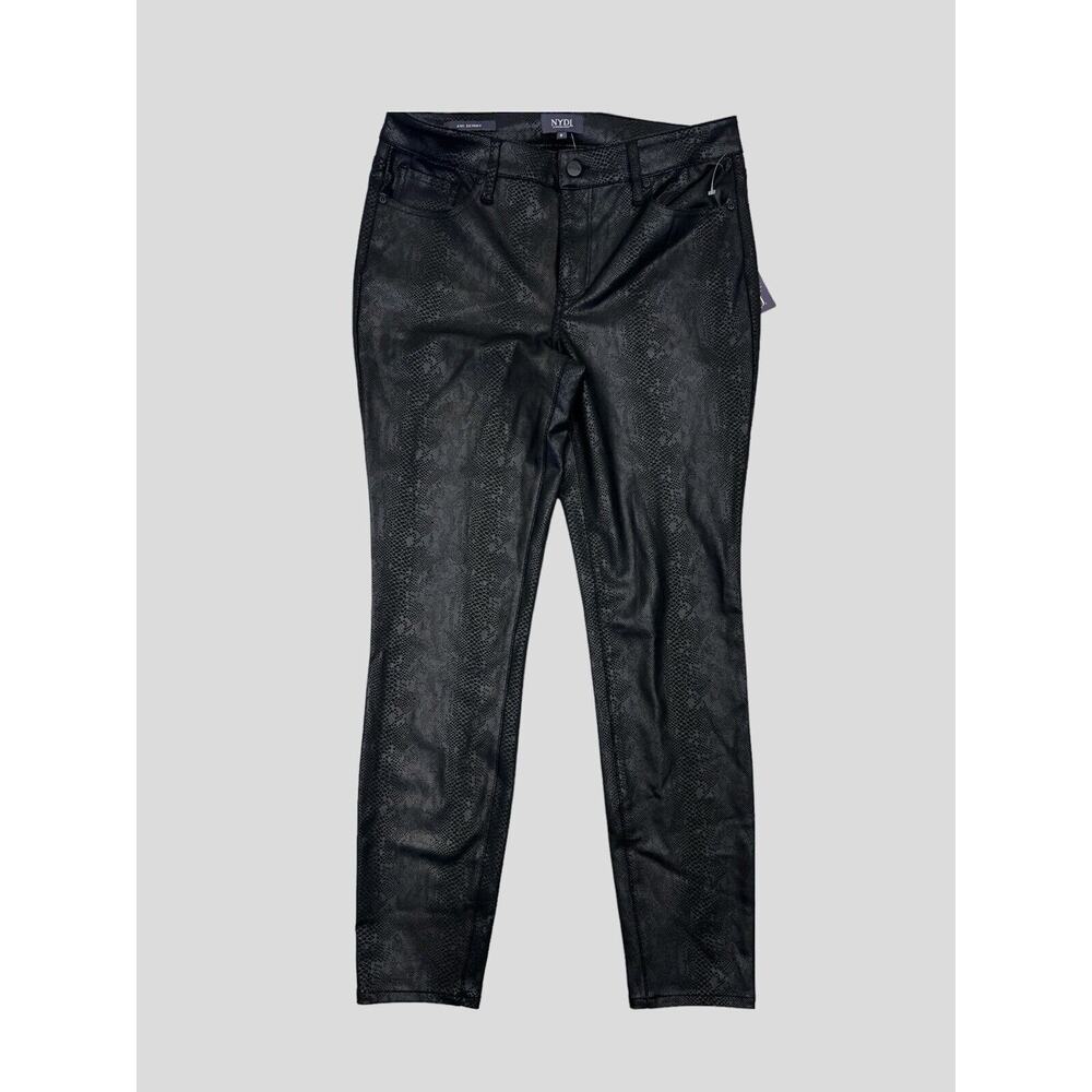 NYDJ Snake Print Pants AMI‎ Skinny Lift Tuck Tech Mid Rise Ankle Black 8 Stretch